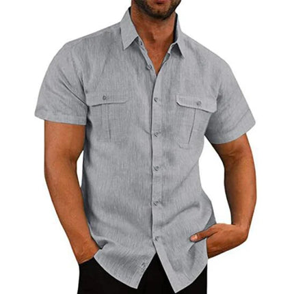 Men Linen Short-Sleeved Summer Beach Shirts