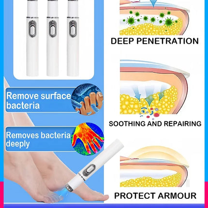 Product with sterilization principle illustration on a blue background

