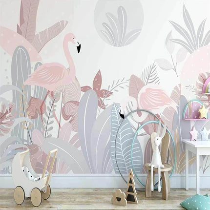 Custom 3D Nordic Flamingo Animal Mural Wallpaper
