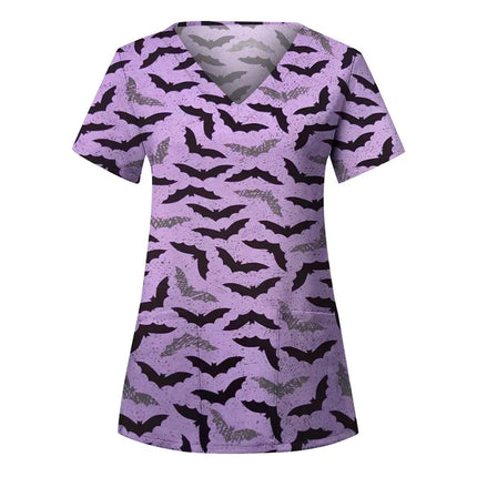 Nursing Scrub Women Halloween Black Cat Vet Medical Scrubs - Nursing Scrub - Hennar - Mad Fly Essentials