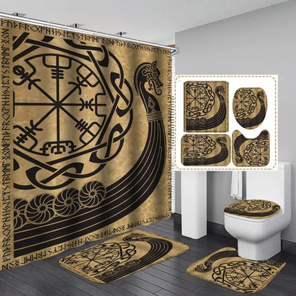 Home Viking Celtic Mythology Nordic Bathroom Shower Curtain Set