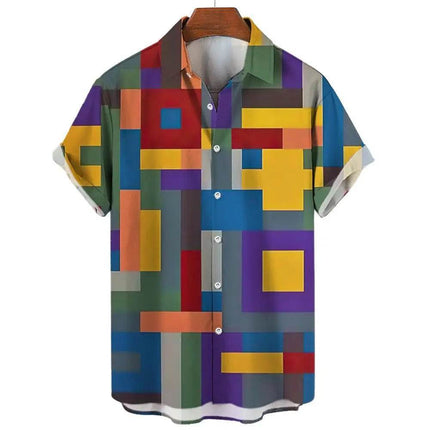 Men 3D Print Color Block Hawaiian Shirts - Mad Fly Essentials
