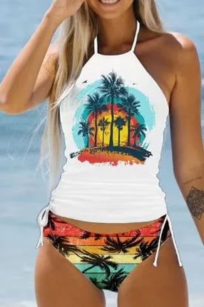 Tankini Set Women Low Waist Palm Tree Tankini - Tankini Set - mandylandy - Mad Fly Essentials
