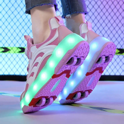 Girls Pink USB-Charging LED Skater 4W Sneakers