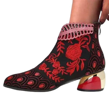 Women Embroidery Floral Western Ankle Boots - Mad Fly Essentials
