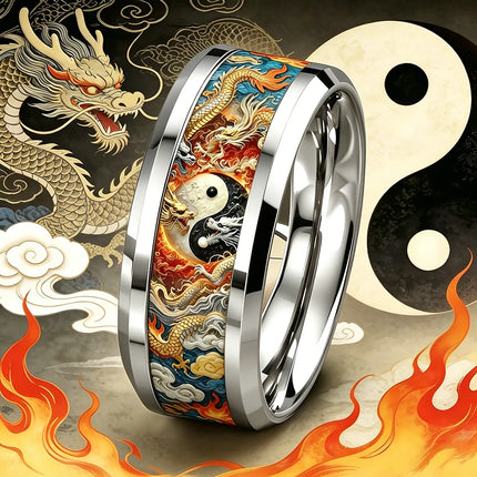 Ring Men Stainless Steel Purple Eastern Dragon Ring - Ring - Cibo - Mad Fly Essentials
