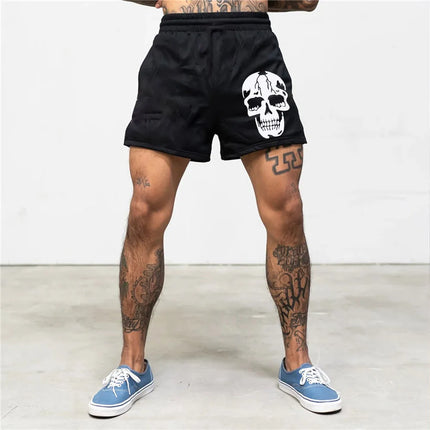 Men Breathable Mesh Skull Fitness Shorts