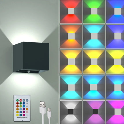Rechargeable RGB LED Remote Square Wall Sconce