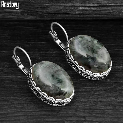 Vintage Oval Quartz Jade Amethyst Earrings - Mad Fly Essentials