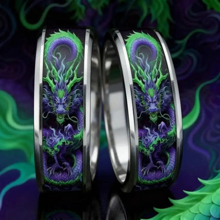 Ring Men Stainless Steel Purple Eastern Dragon Ring - Ring - Cibo - Mad Fly Essentials