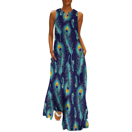 Maxi Dress Women Golden Summer Animal Peacock Dress - Maxi Dress - Aorsin - Mad Fly Essentials