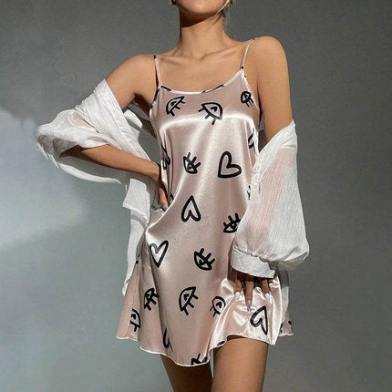 Women Sleeveless Butterfly Lace Silk Nightgown - Mad Fly Essentials