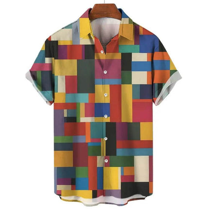 Men 3D Print Color Block Hawaiian Shirts - Mad Fly Essentials