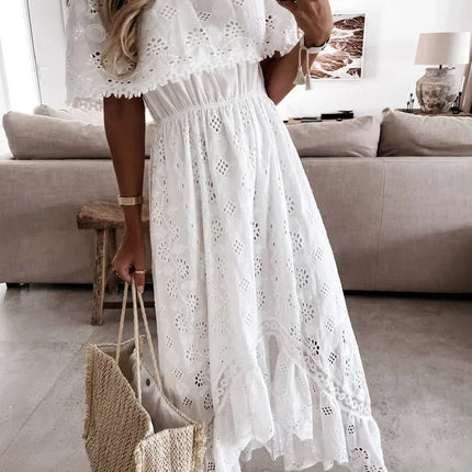 Maxi Dress Women Bohemian White Off Shoulder Lace Dress - Maxi Dress - Bellflower - Mad Fly Essentials