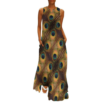 Maxi Dress Women Golden Summer Animal Peacock Dress - Maxi Dress - Aorsin - Mad Fly Essentials