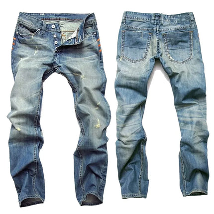 Jeans Men Mid Waist Straight Washed Fly Trousers - Jeans - Zhahl - Mad Fly Essentials