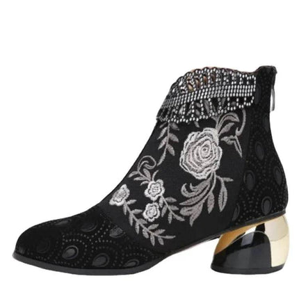 Women Embroidery Floral Western Ankle Boots - Mad Fly Essentials