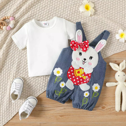 Baby Girl 2pc-Rabbit Animal Denim Overalls - Kids Shop Mad Fly Essentials