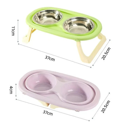 Foldable Cat Bowl Double Stainless Pet Feeder