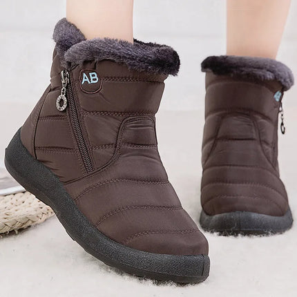 Boots Women Waterproof Round Toe Zip Ankle Footwear - Boots - Hajink - Mad Fly Essentials