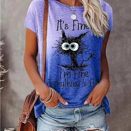 Women Funny "I'm Fine" 3D Cat Animal Shirts