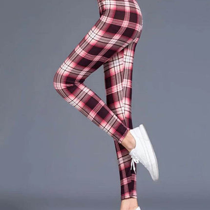 Women High-Elasticity Plaid Fitness Leggings - Mad Fly Essentials