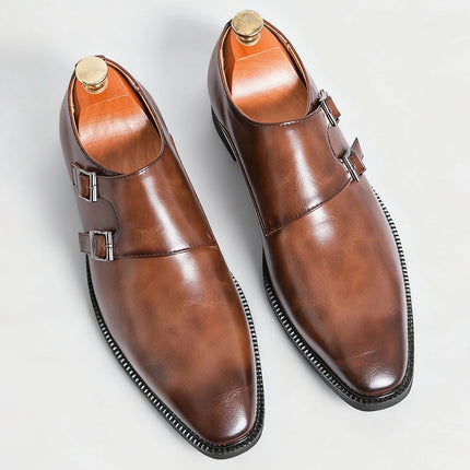 Loafers Men Monk Leather Pointed Formal Loafers - Loafers - Abfuber - Mad Fly Essentials