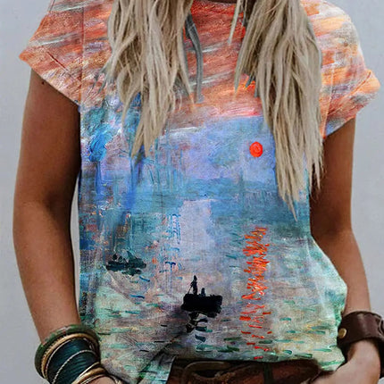 Shirt Women Retro Starry Night Van Gogh 3D Tee - Shirt - Boxdaq - Mad Fly Essentials