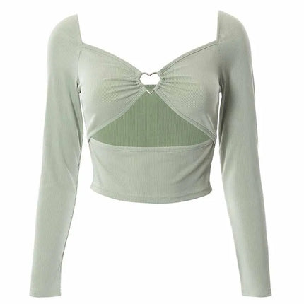 Crop Top Women Hollow-Out Heart Long Tops - Crop Top - Wensilian - Mad Fly Essentials