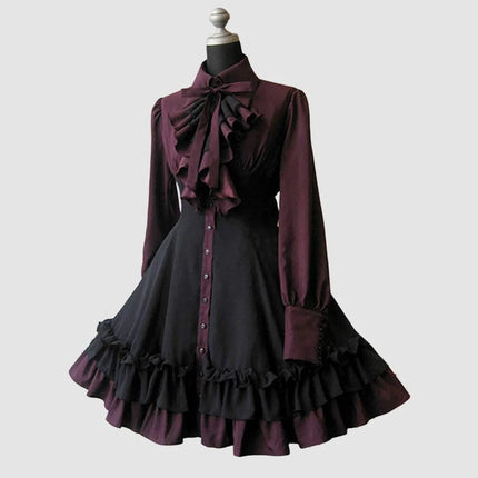 Women Medieval Gothic Black Lace Cosplay Dress