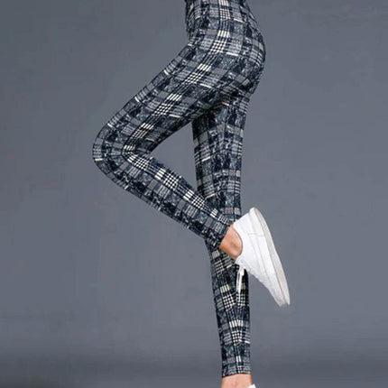 Women High-Elasticity Plaid Fitness Leggings - Mad Fly Essentials