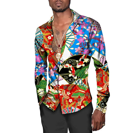 Men Paisley Floral Fashion Lapel Shirts