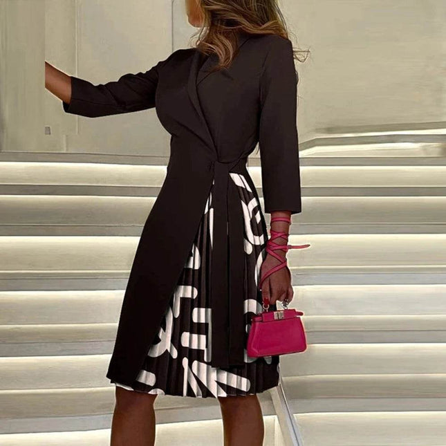 Women Lapel Office Lady Mini Dress - Mad Fly Essentials