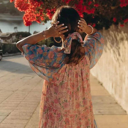 Women Vintage Pink Bohemian Maxi Dress - Mad Fly Essentials