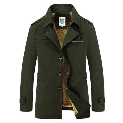 Men Business Casual Long Trench Bomber Jacket
