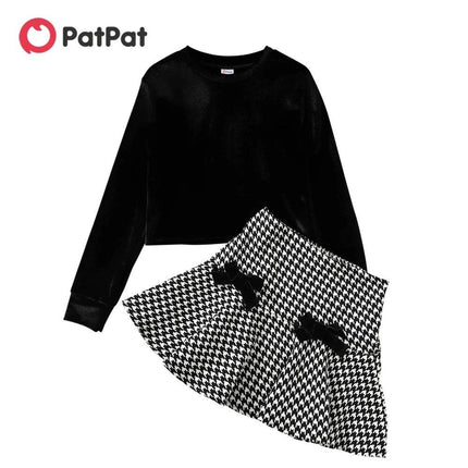 Girl Houndstooth Skirt Outfit Set - Mad Fly Essentials