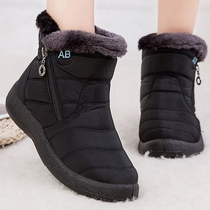 Boots Women Waterproof Round Toe Zip Ankle Footwear - Boots - Hajink - Mad Fly Essentials