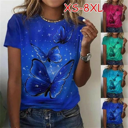 Women O-Neck Butterfly Summer Tops - Mad Fly Essentials