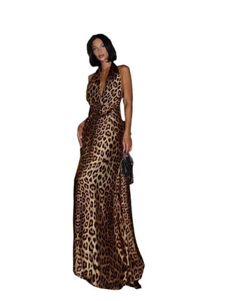 Women Halter Leopard Maxi Dress - Mad Fly Essentials