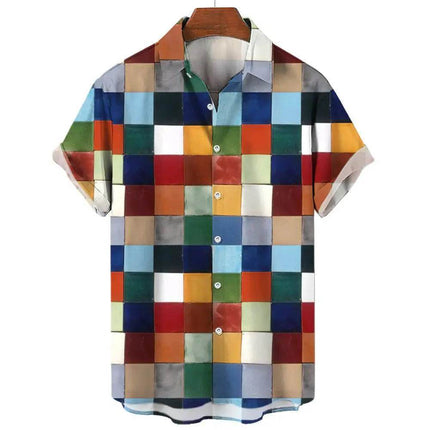 Men 3D Print Color Block Hawaiian Shirts - Mad Fly Essentials