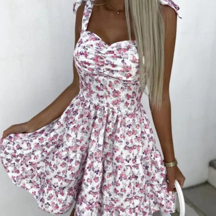 Mini Dress Women Spaghetti Bohemian Floral Skater Dress - Mini Dress - Boho Girl - Mad Fly Essentials