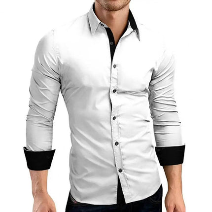 Men Business Casual Contrast Formal Lapel Shirt - Mad Fly Essentials