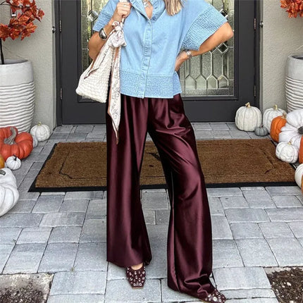 Dress Pants Women Wide Leg Solid Silk Office Trousers - Dress Pants - Sk - Mad Fly Essentials