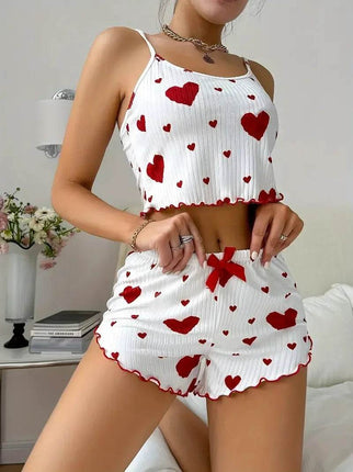 Women Summer Heart Crop Top Pajama Set - Mad Fly Essentials
