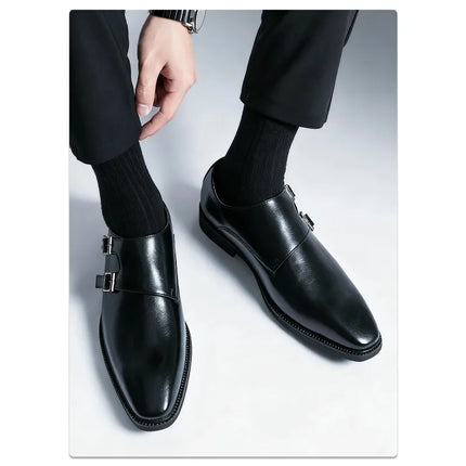 Loafers Men Monk Leather Pointed Formal Loafers - Loafers - Abfuber - Mad Fly Essentials