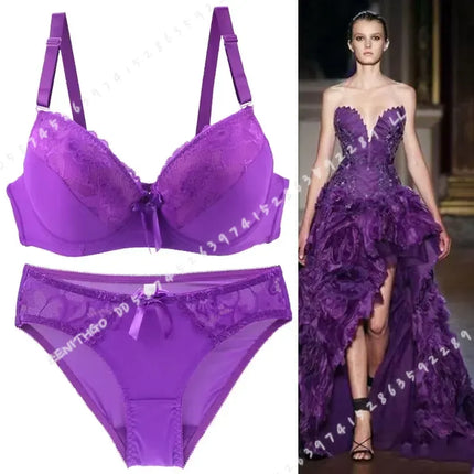 Lingerie Set Women Purple Pink Lace Thong Intimates Set - Lingerie Set - Ellolace - Mad Fly Essentials