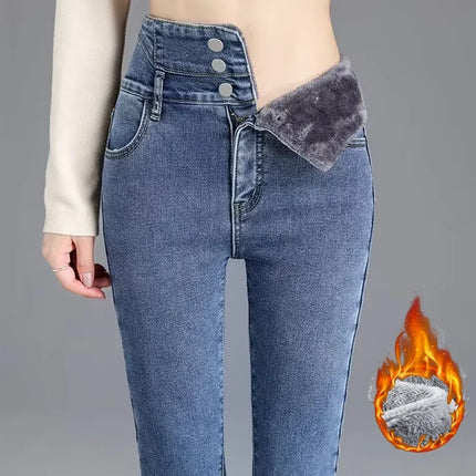 Jeans Women Skinny High Waist Velvet Fleece Pants - Jeans - Bleasendy - Mad Fly Essentials