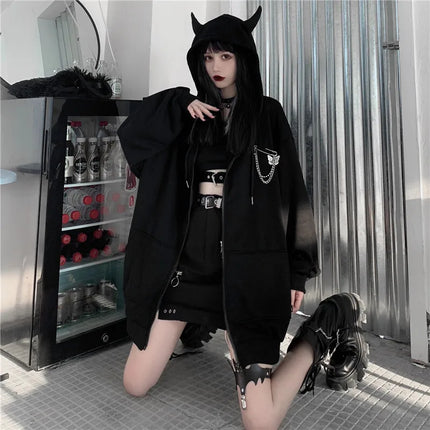 Hoodies Women Gothic Punk Black Long Hoodies - Hoodies - Youre My Secret - Mad Fly Essentials