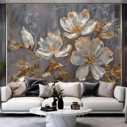 Custom 3D Golden Flowers Mural Modern Wallpaper