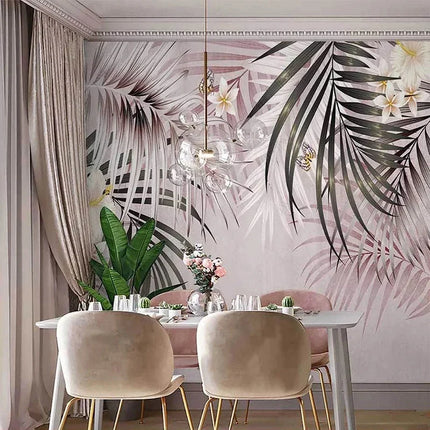 Custom 3D Tropical Banana Leaf Mural Wallpaper